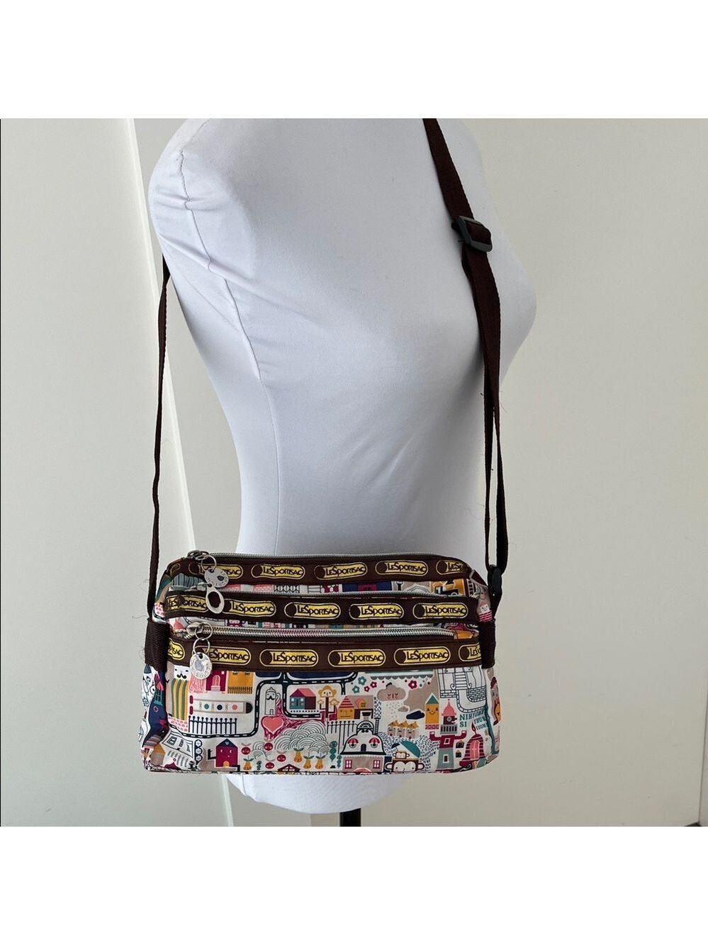TOKIDOKI for LeSportSac Crossbody Bag Adjustable Strap Zipper Pockets Note Flaws